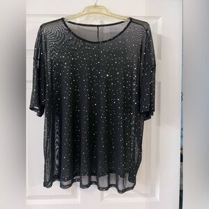 Elegant Black Sheer Top with Flat Rhinestone Accents